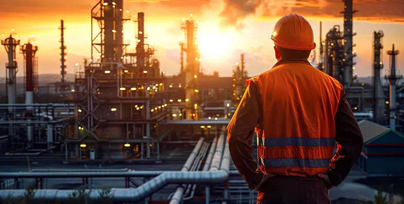 an engineer looking over an oil and gas plant 