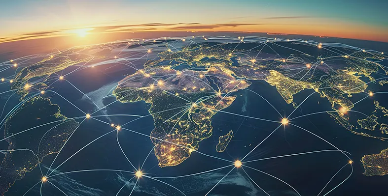 MENA companies and organisations have big ambitions for international expansion and investment. (Image Source: Adobe Stock) map_illustrating_international_investment_flows