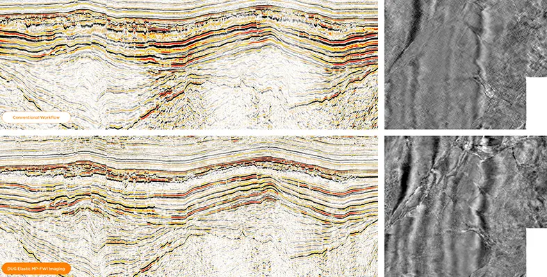 DUG Elastic MP-FWI Imaging produces superior results compared with conventional processing workflows. (Image source: DUG) seismic_imaging