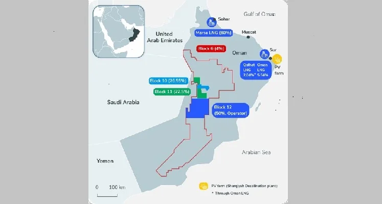 Map of oil and gas operations in Oman