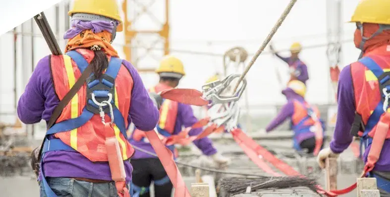 Construction workers in hard hats