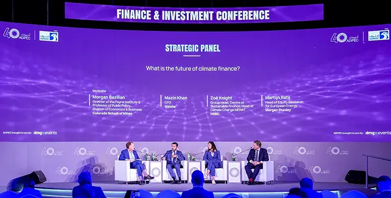 ADIPEC will put finance and investment at the centre of the global energy conversation. (Image source: dmg events) speaker_panel_at_ADIPEC_conference