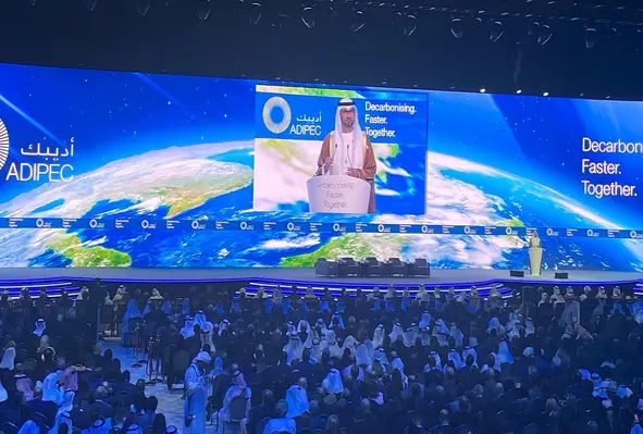 Sultan Al Jaber addresses the audience during the ADIPEC opening ceremony. (Image source: Alain Charles Publishing)