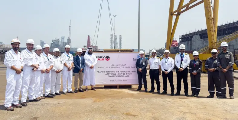 Keel laying of Bapco barges. (Image source: ASRY) Launch ceremony at dockyard