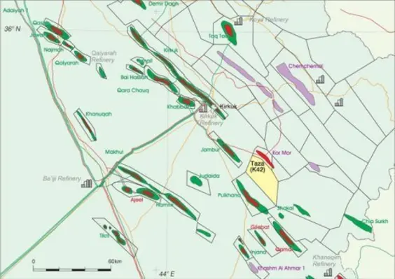 Taza exploration well Kurdistan Region of Iraq map