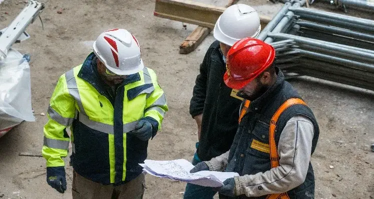 Three men wearing hard hats