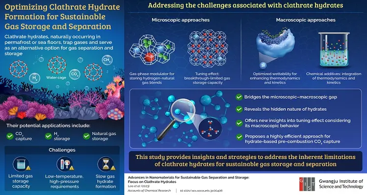 The study provides insights and strategies to address the inherent limitations of clathrate hydrates for sustainable gas storage and separation (Image source: Gwangju Institute of Science and Technology)